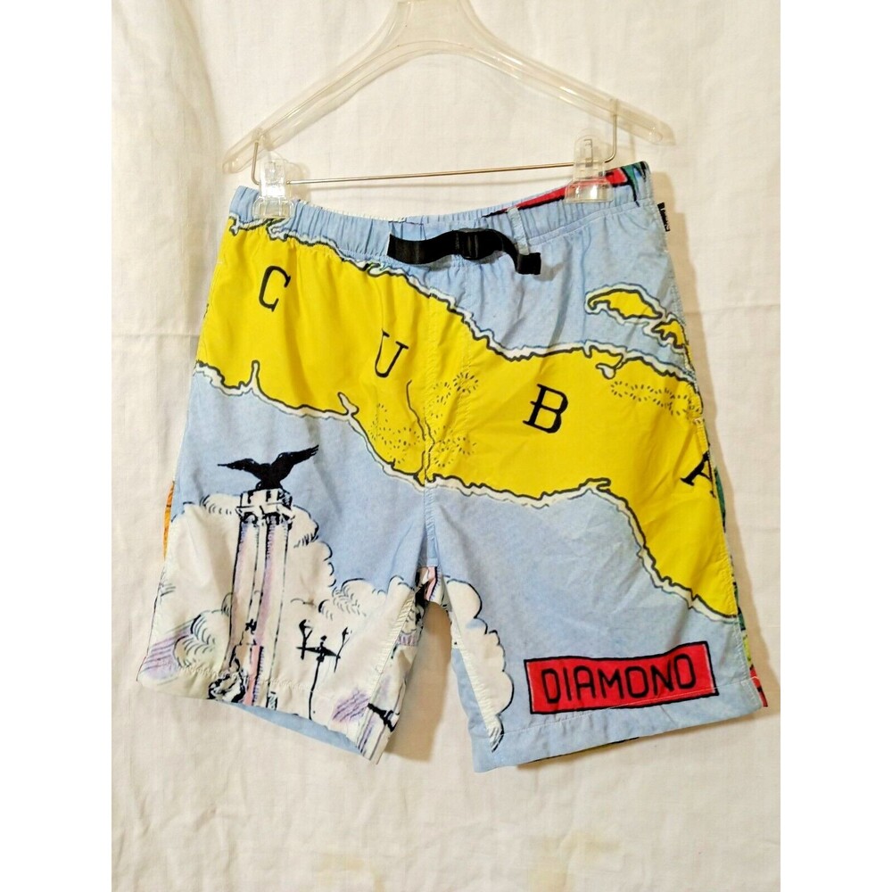 Diamond Men's Swim Trunks Belted short Havana Cuba Multicolor M32